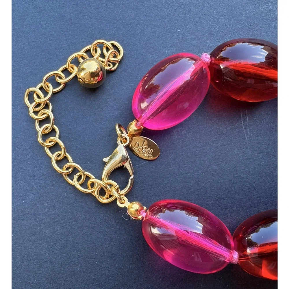 Vintage Joan Rivers‎ Pink Red Purple Acrylic Lucite Beaded Knotted Necklace 24